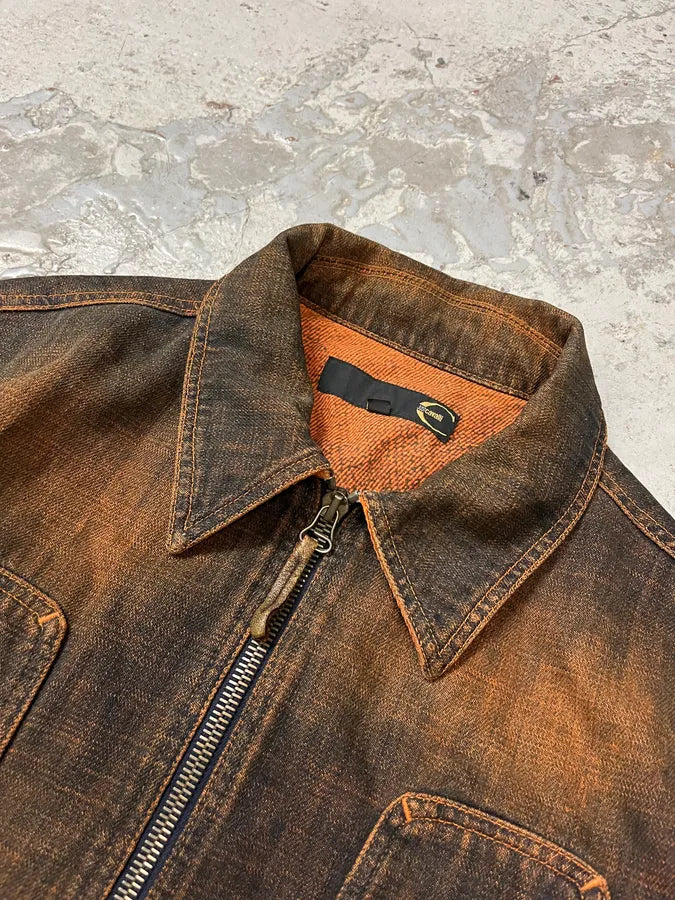 2000s Cavalli Faded Orange Black Denim Jacket itxFXnv 5