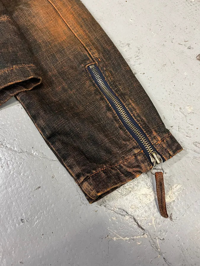 2000s Cavalli Faded Orange Black Denim Jacket itxFXnv 7