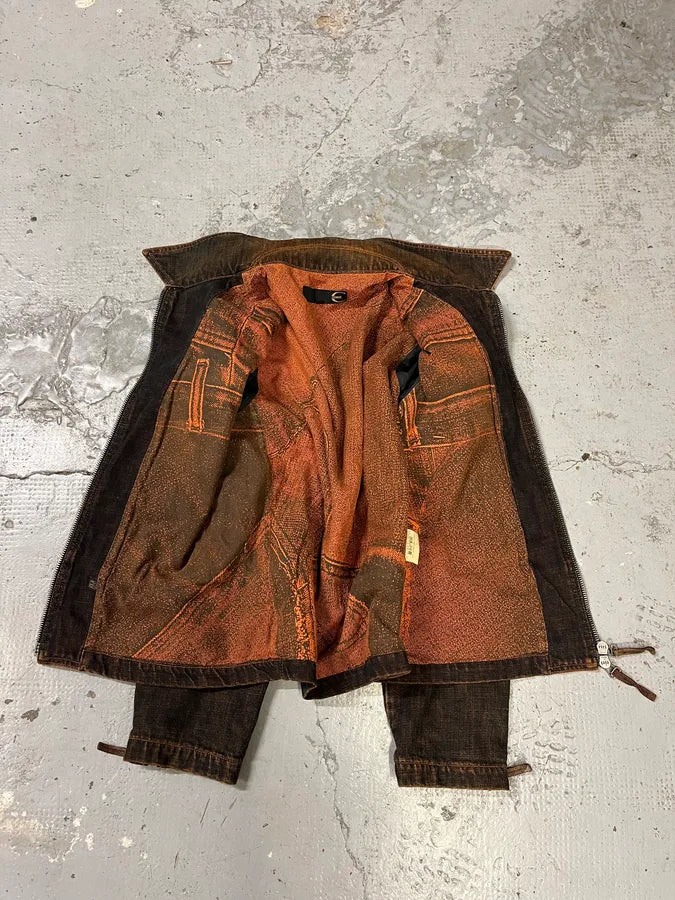 2000s Cavalli Faded Orange Black Denim Jacket itxFXnv 8
