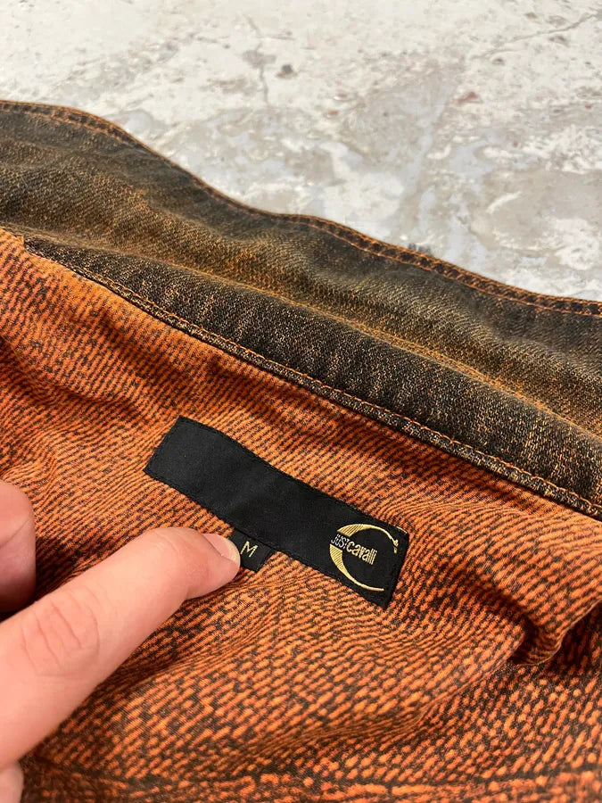 2000s Cavalli Faded Orange Black Denim Jacket itxFXnv 9