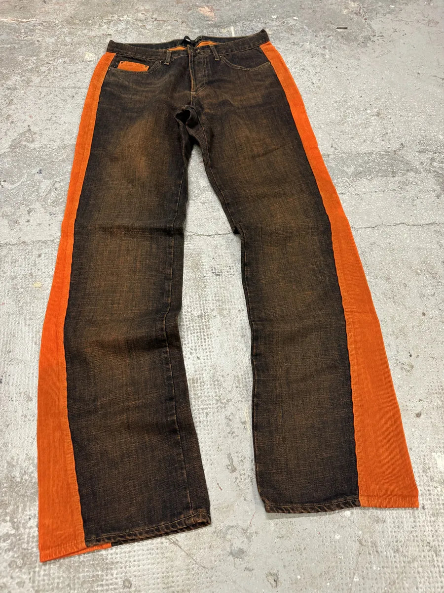 2000s Cavalli Faded Orange Velvet Line Denim Jeans uJdgmdE 2