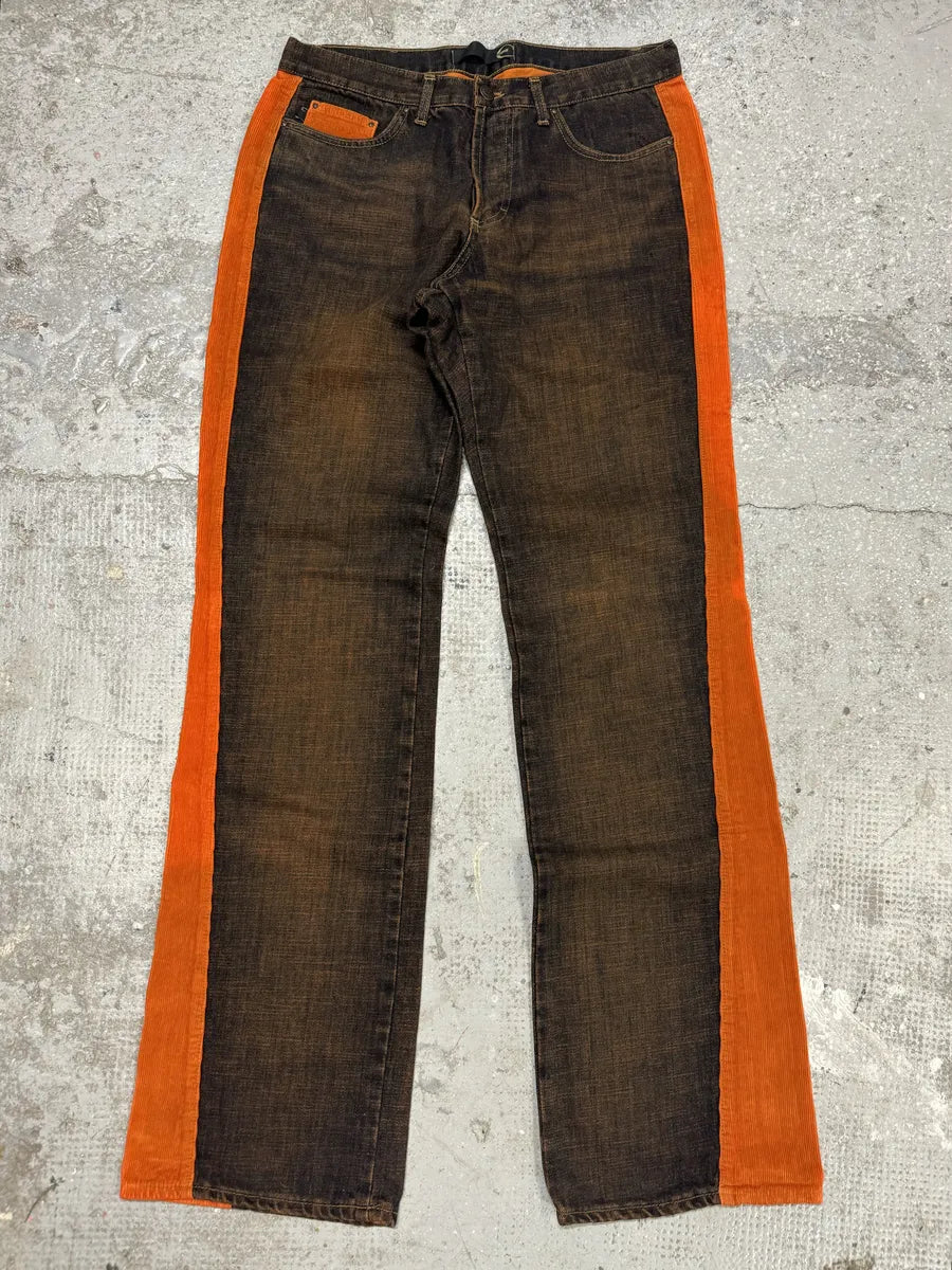 2000s Cavalli Faded Orange Velvet Line Denim Jeans uJdgmdE 0
