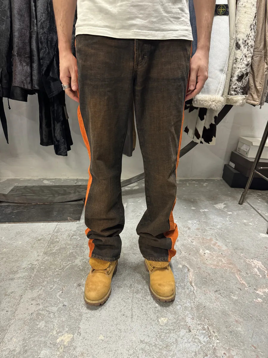 2000s Cavalli Faded Orange Velvet Line Denim Jeans uJdgmdE 4