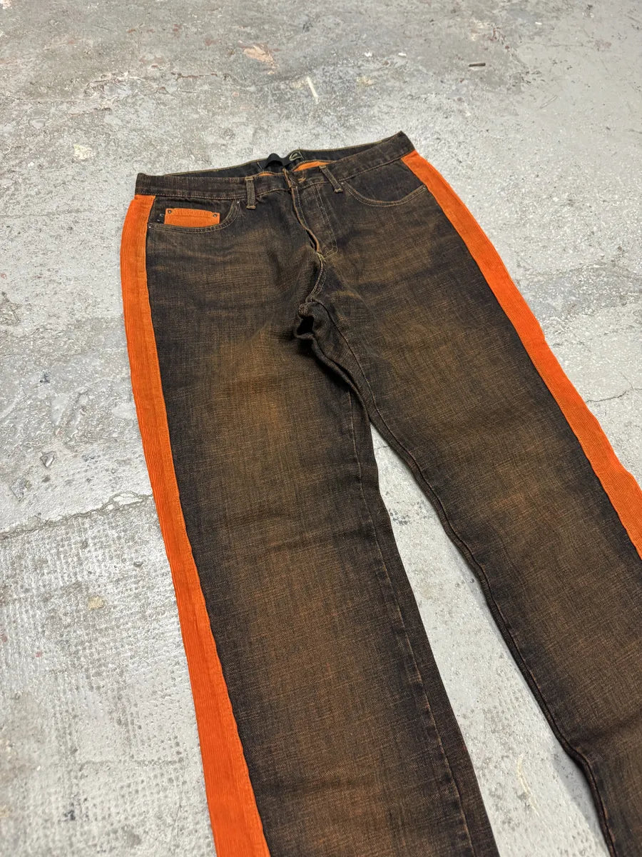 2000s Cavalli Faded Orange Velvet Line Denim Jeans uJdgmdE 6