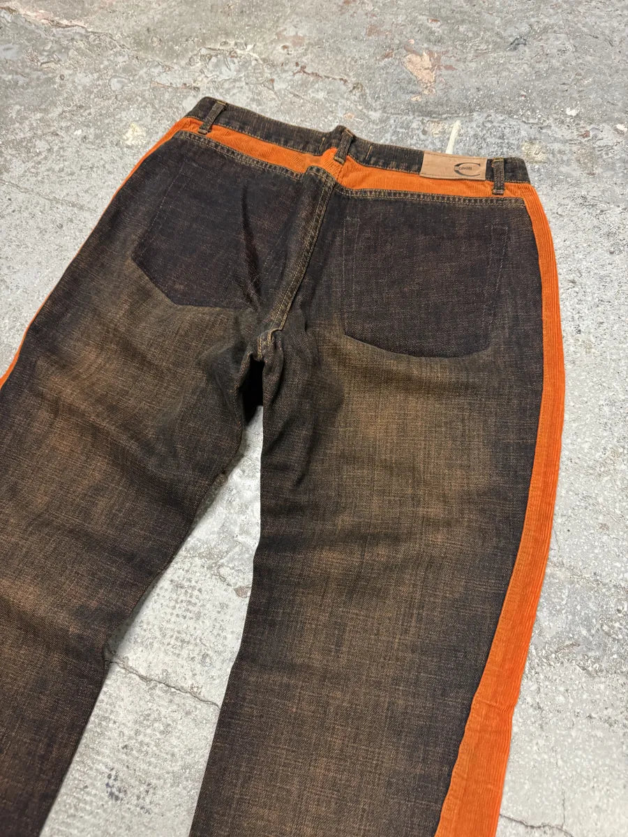 2000s Cavalli Faded Orange Velvet Line Denim Jeans uJdgmdE 7