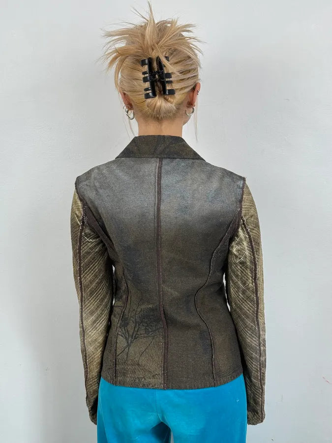 2000s Cavalli Faded Tattoo Wheat Blazer Jacket jTKKnOp 2