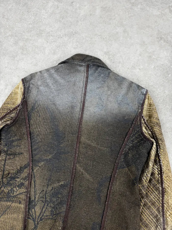 2000s Cavalli Faded Tattoo Wheat Blazer Jacket jTKKnOp 5