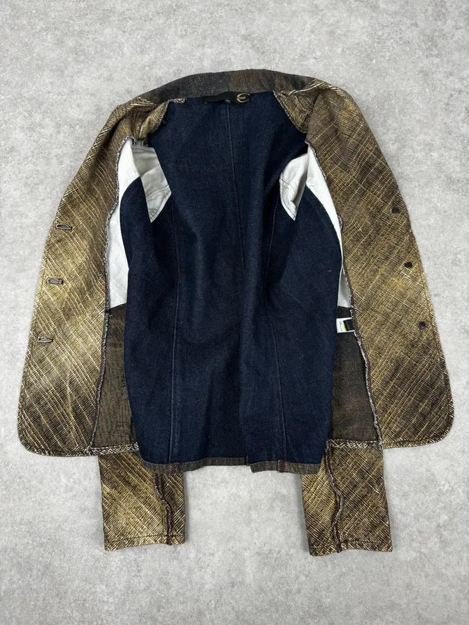 2000s Cavalli Faded Tattoo Wheat Blazer Jacket jTKKnOp 6