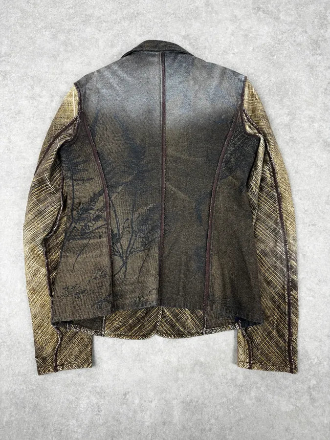 2000s Cavalli Faded Tattoo Wheat Blazer Jacket jTKKnOp 3