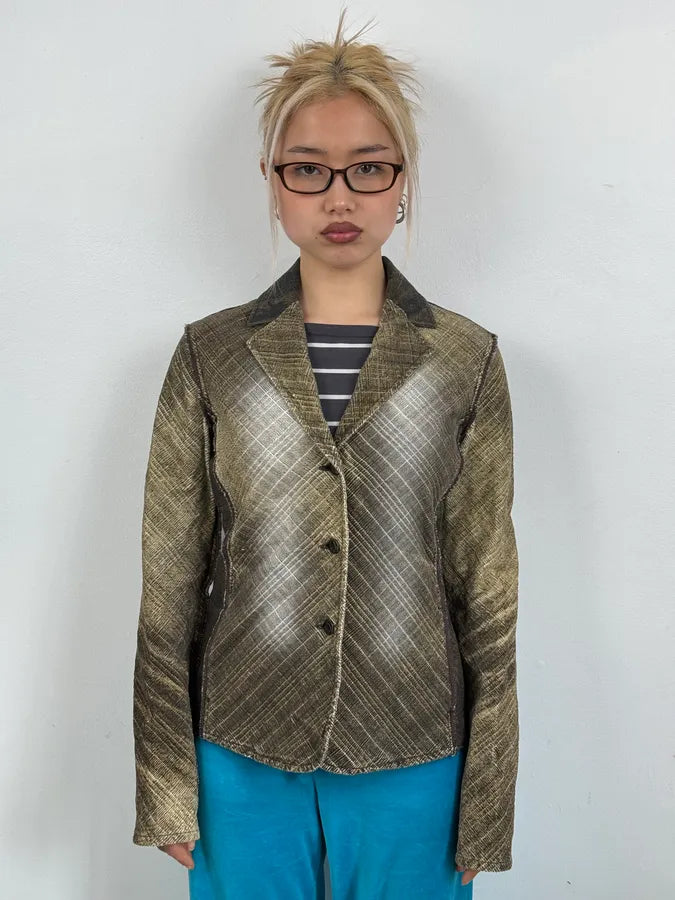 2000s Cavalli Faded Tattoo Wheat Blazer Jacket jTKKnOp 1