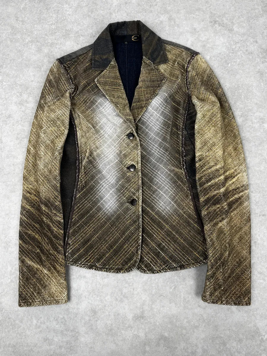 2000s Cavalli Faded Tattoo Wheat Blazer Jacket jTKKnOp 0