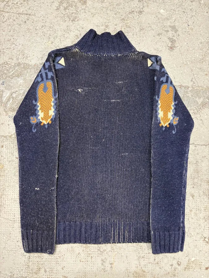 2000s Cavalli Fantasy Blue Zip-Up Wool Sweater HcOucrg 5