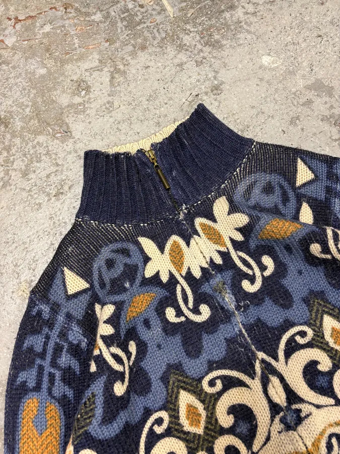 2000s Cavalli Fantasy Blue Zip-Up Wool Sweater HcOucrg 4