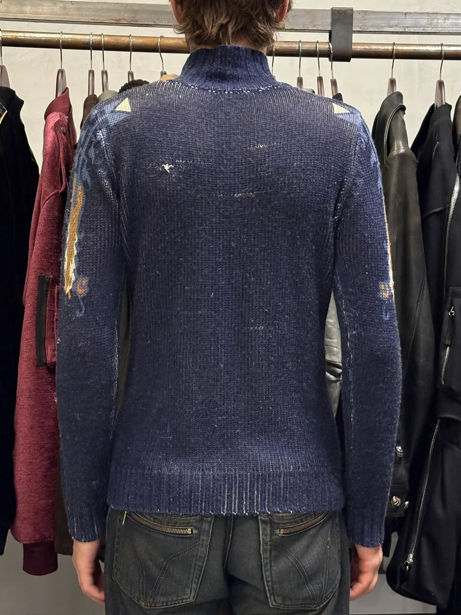 2000s Cavalli Fantasy Blue Zip-Up Wool Sweater HcOucrg 2