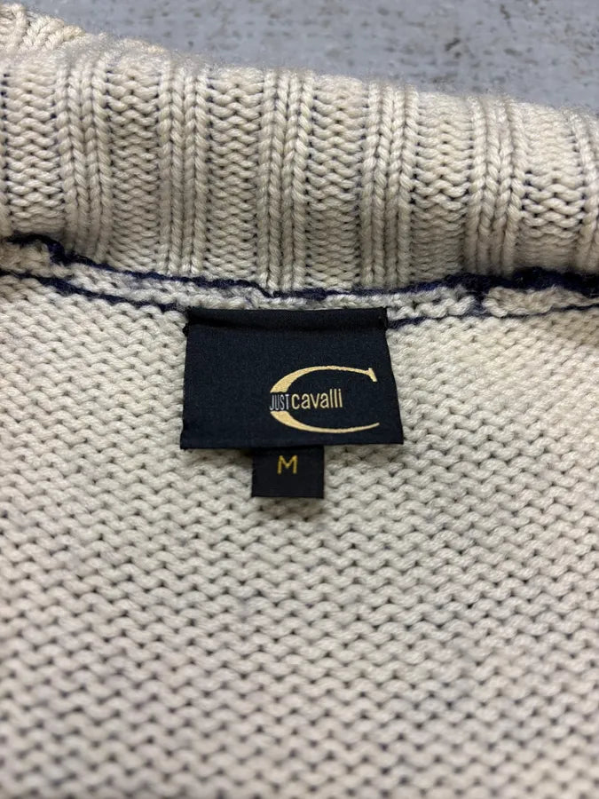 2000s Cavalli Fantasy Blue Zip-Up Wool Sweater HcOucrg 6