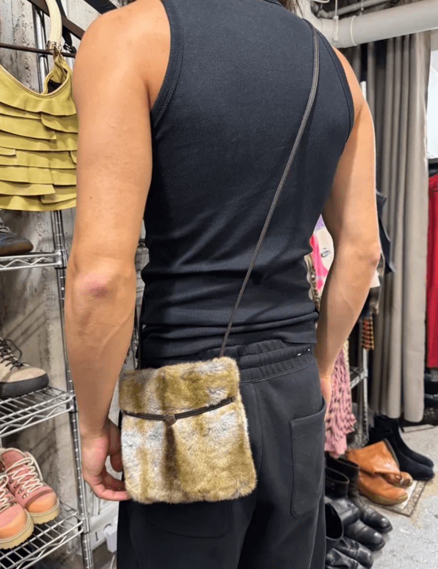 2000s Cavalli Faux Fur Beige Effect Shoulder Bag EedIYXw 1