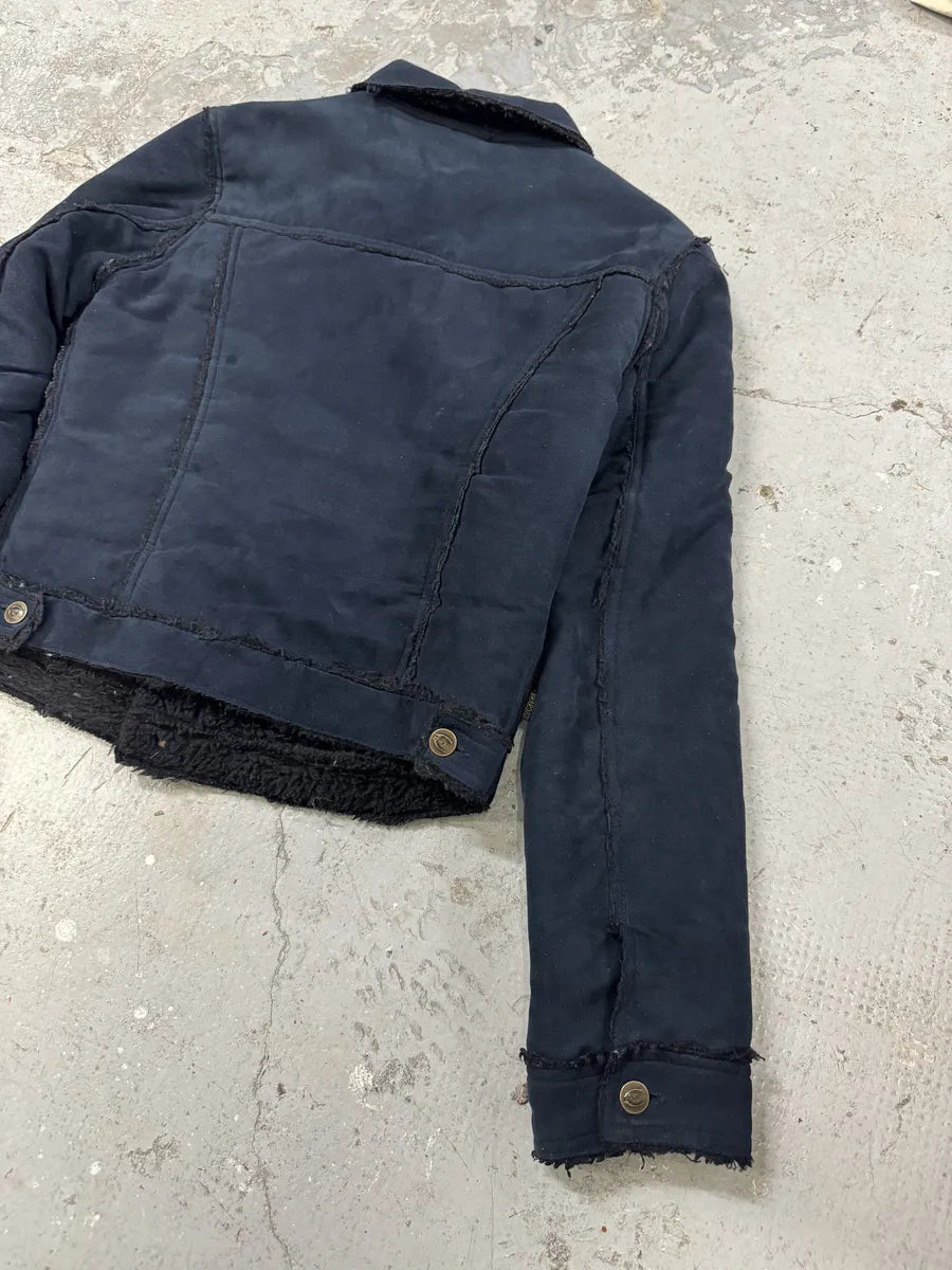2000s Cavalli Faux Fur Distressed Rebel Blue Jacket (XS) 3