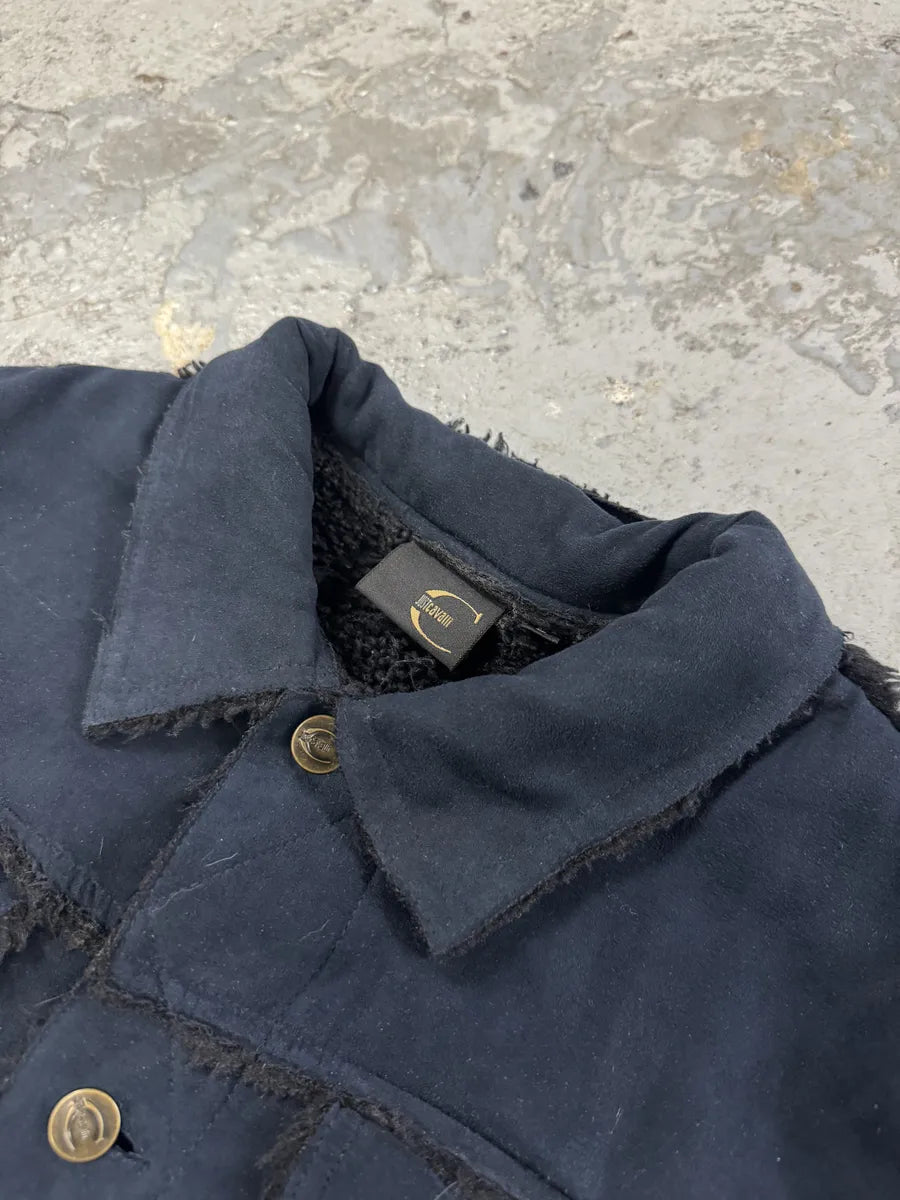 2000s Cavalli Faux Fur Distressed Rebel Blue Jacket (XS) 6