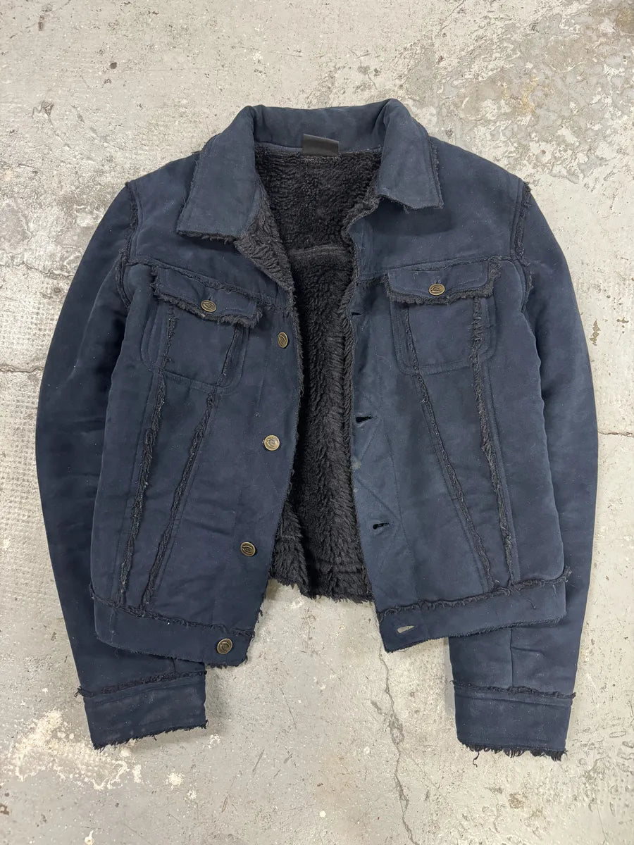 2000s Cavalli Faux Fur Distressed Rebel Blue Jacket (XS) 8