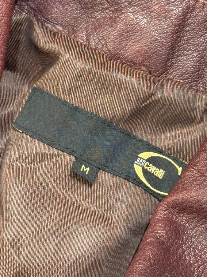 2000s Cavalli Fight Club Burgundy Faded Leather Jacket IXIsbuO 7