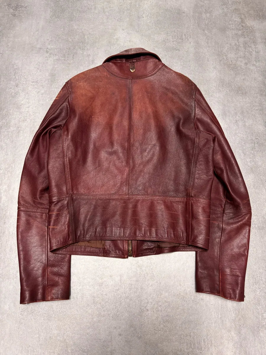 2000s Cavalli Fight Club Faded Burgundy Leather Jacket (M) IffmNbD 2