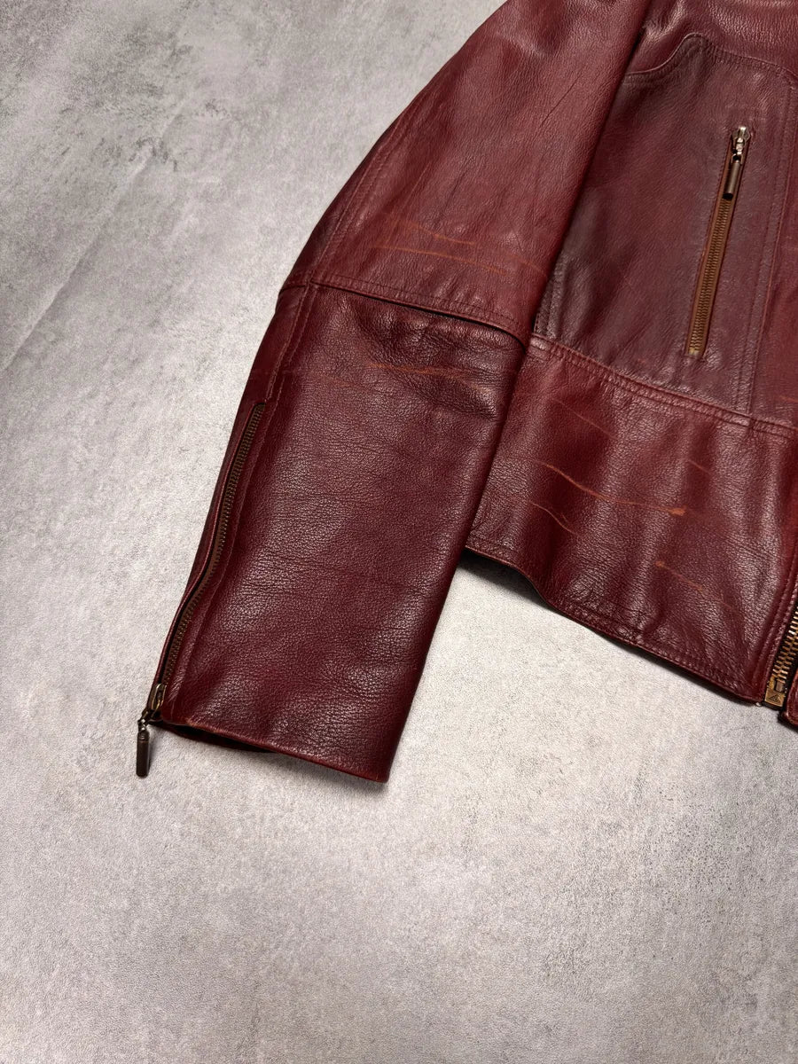 2000s Cavalli Fight Club Faded Burgundy Leather Jacket (M) IffmNbD 7