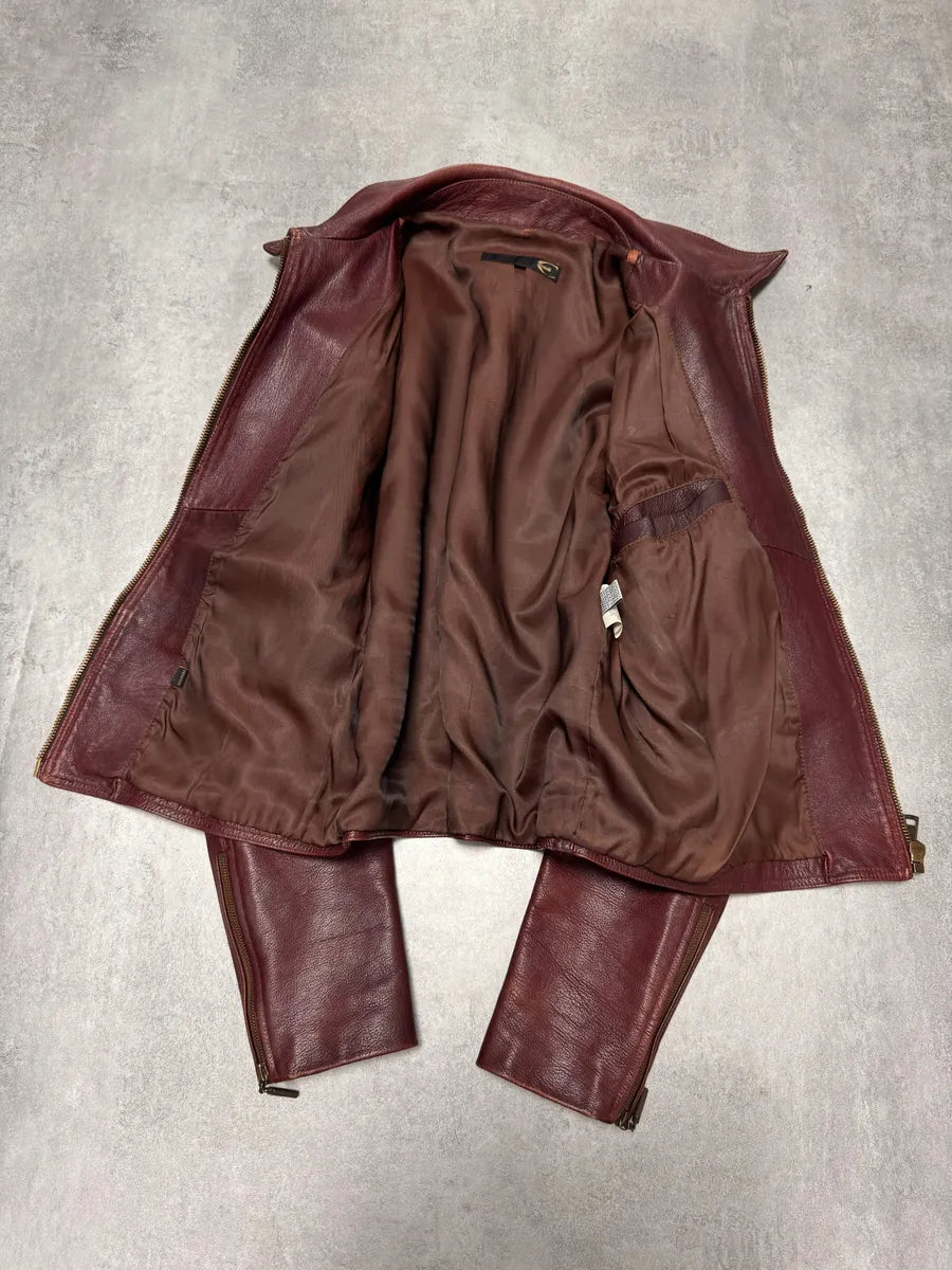 2000s Cavalli Fight Club Faded Burgundy Leather Jacket (M) IffmNbD 4