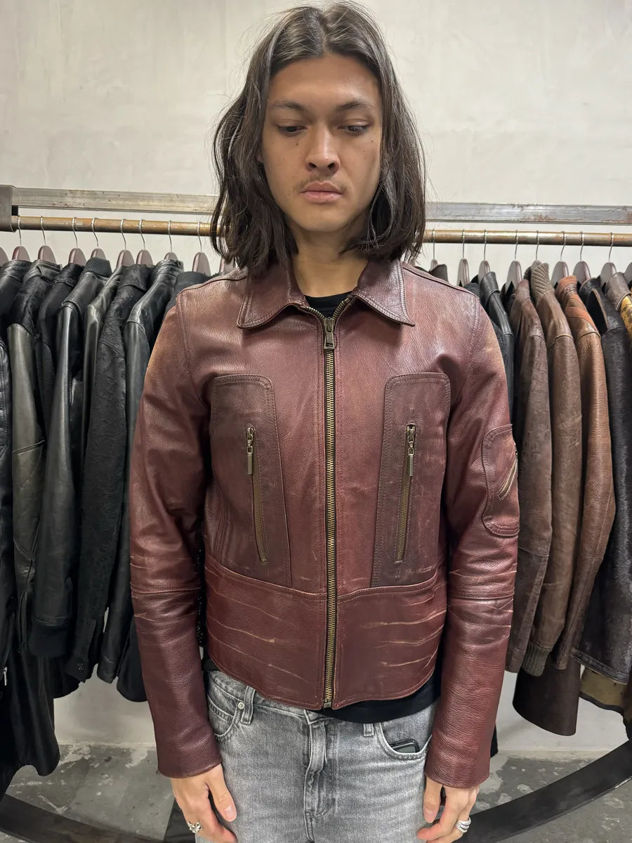 2000s Cavalli Fight Club Faded Burgundy Leather Jacket (M) IffmNbD 1