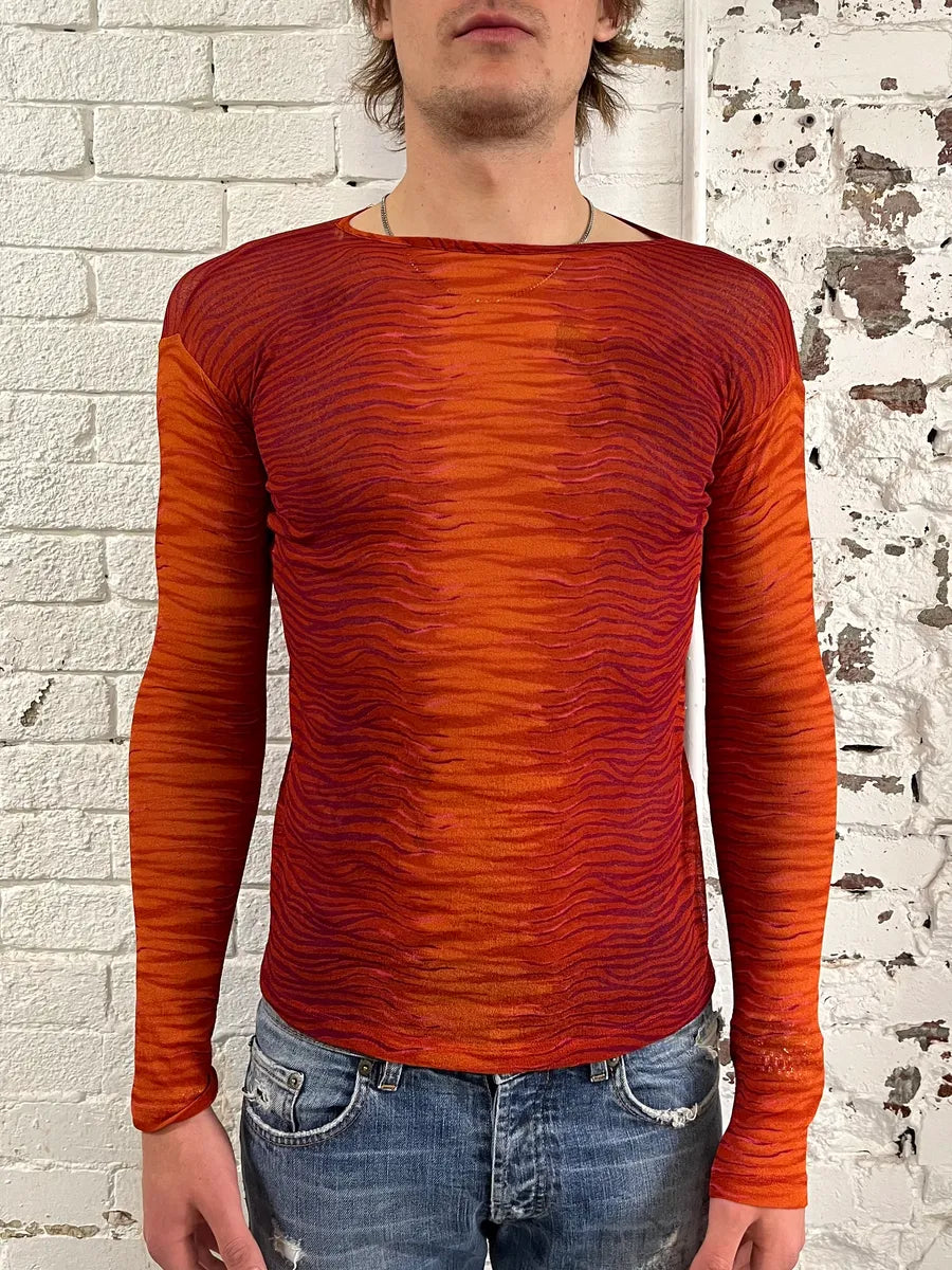 2000s Cavalli Fire Waves Orange & Red Longsleeve tGtWYuy 1