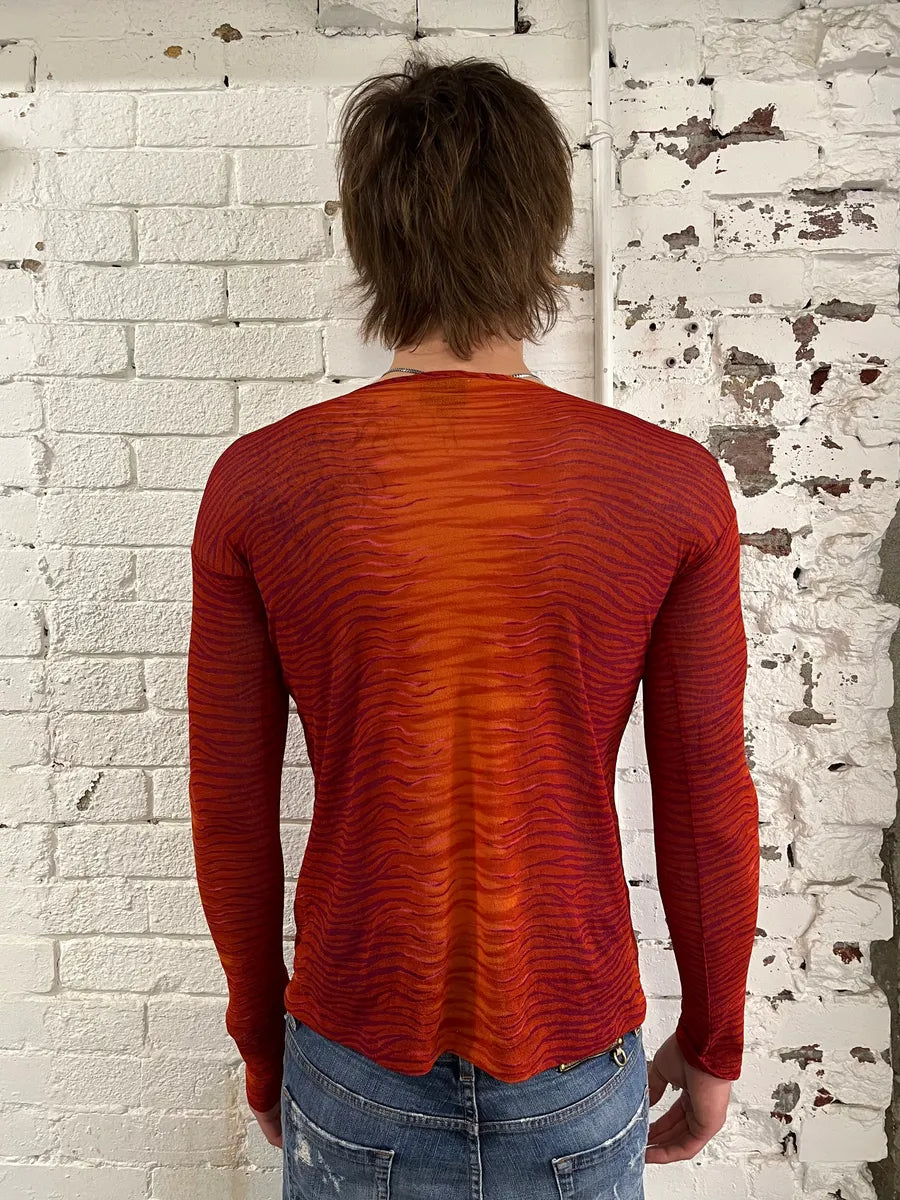 2000s Cavalli Fire Waves Orange & Red Longsleeve tGtWYuy 2