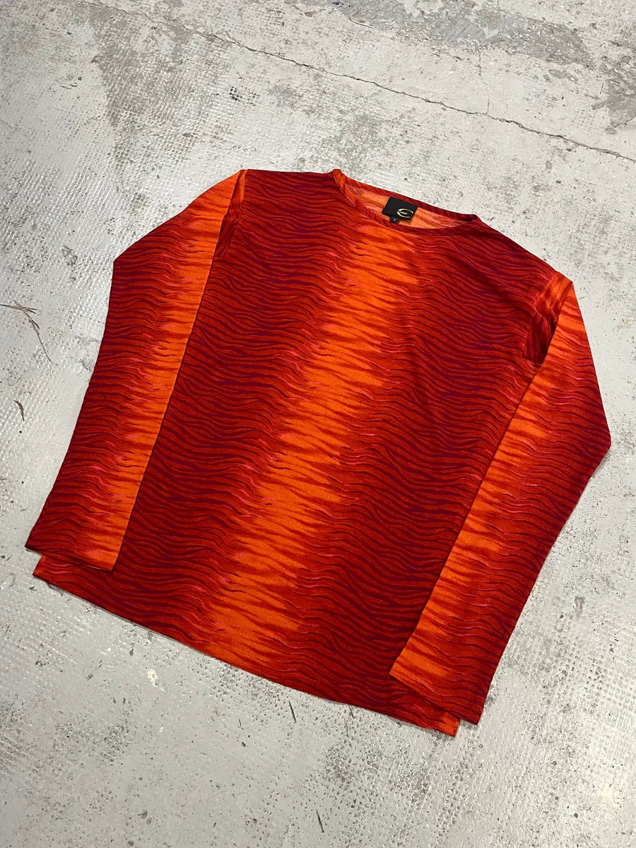 2000s Cavalli Fire Waves Orange & Red Longsleeve tGtWYuy 3
