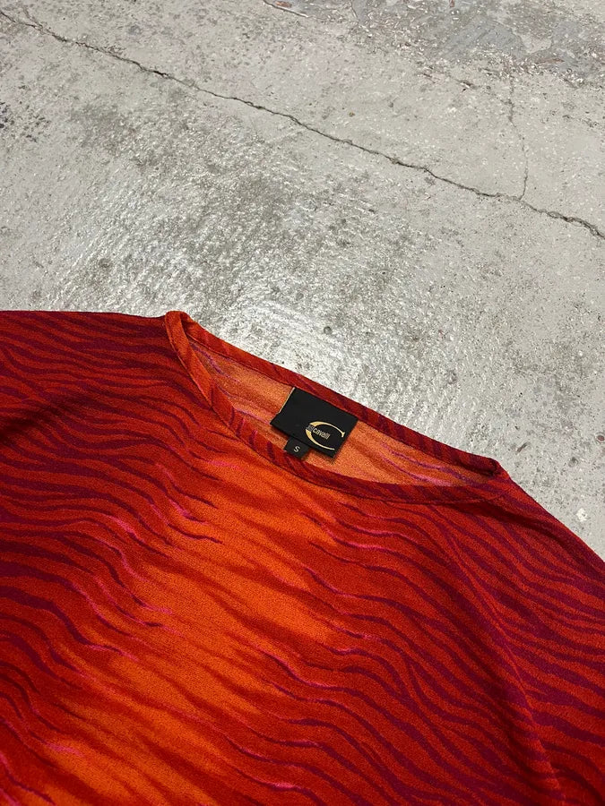 2000s Cavalli Fire Waves Orange & Red Longsleeve tGtWYuy 4
