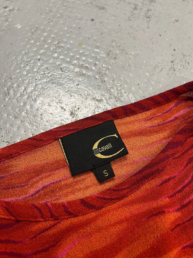 2000s Cavalli Fire Waves Orange & Red Longsleeve tGtWYuy 7