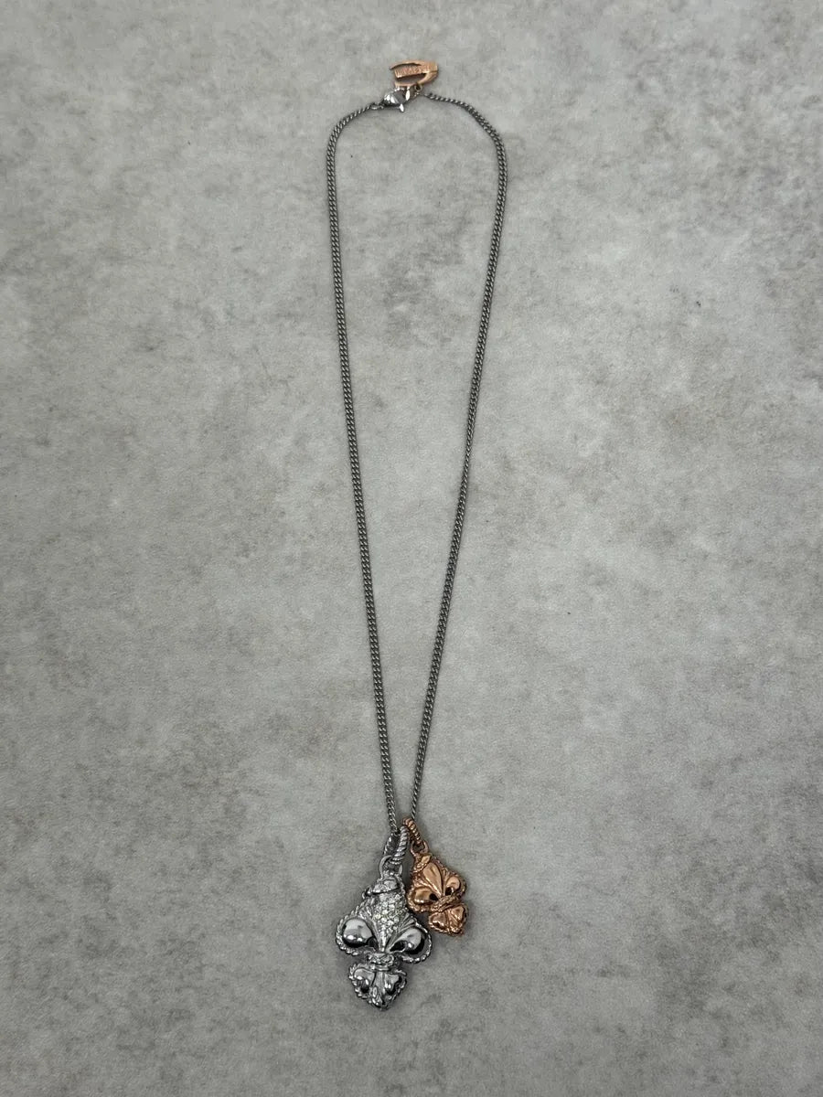 2000s Cavalli Fleur de Lys Silver & Copper Necklace qtjNfAU 0