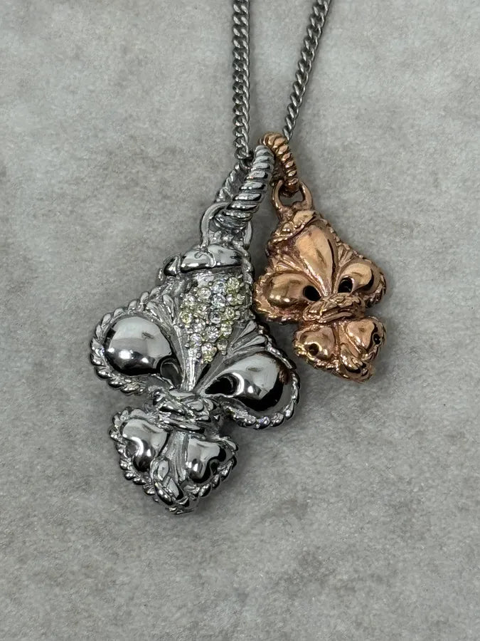 2000s Cavalli Fleur de Lys Silver & Copper Necklace qtjNfAU 1