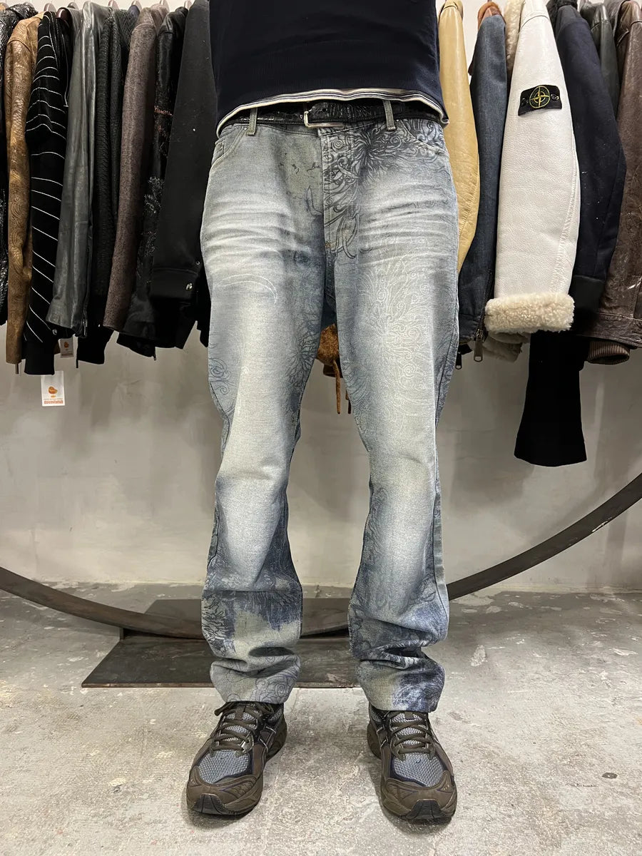 2000s Cavalli Floral Contemporary Blue Denim Pants qMqpzUg 1