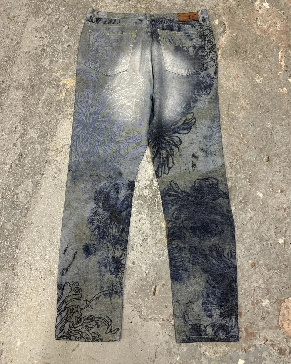 2000s Cavalli Floral Contemporary Blue Denim Pants qMqpzUg 2