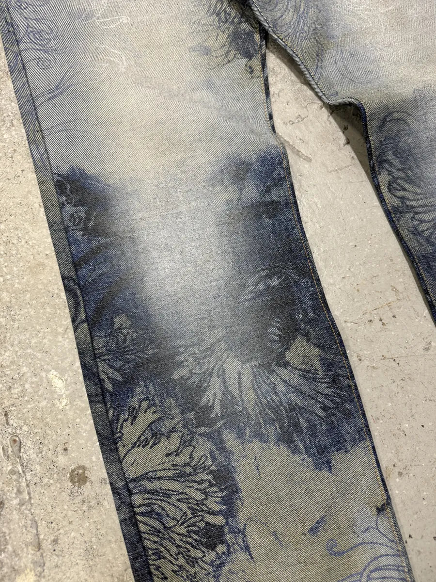 2000s Cavalli Floral Contemporary Blue Denim Pants qMqpzUg 5