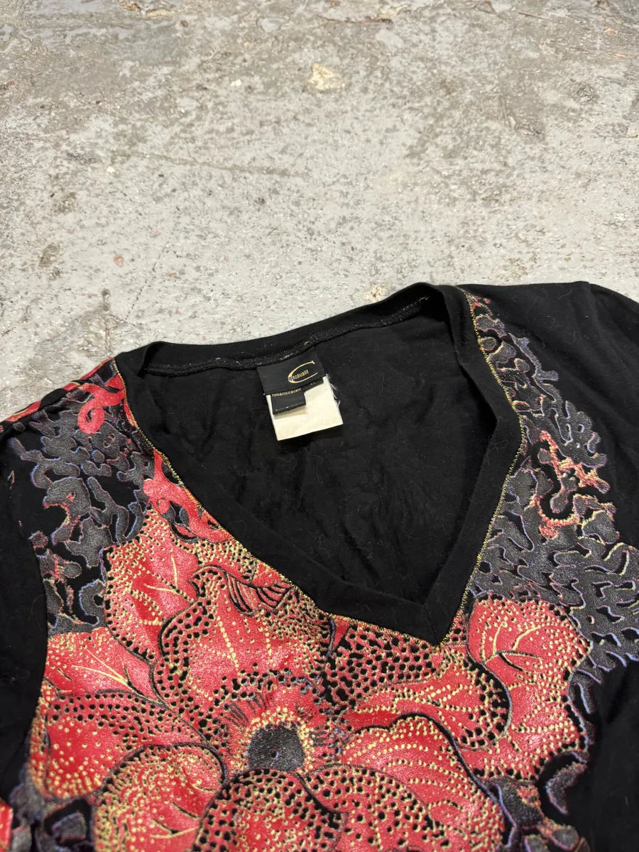 2000s Cavalli Floral V Neck Black Longsleeves (S) nqFoeqS 4