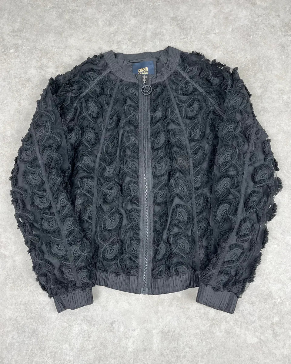 2000s Cavalli Flowers Abstract Embroidered Bomber Jacket cqvqLhy 0
