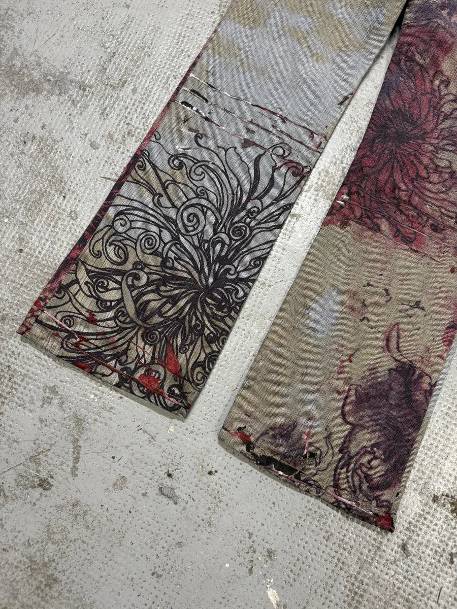 2000s Cavalli Flowers Scar Red Signature Grey Denim Jeans (M) mZPiEbX 6