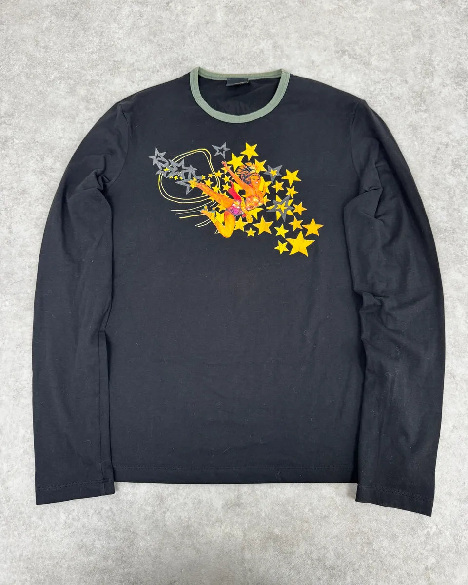 2000s Cavalli Free Woman Stars Black Longsleeves QdTMWMR 0
