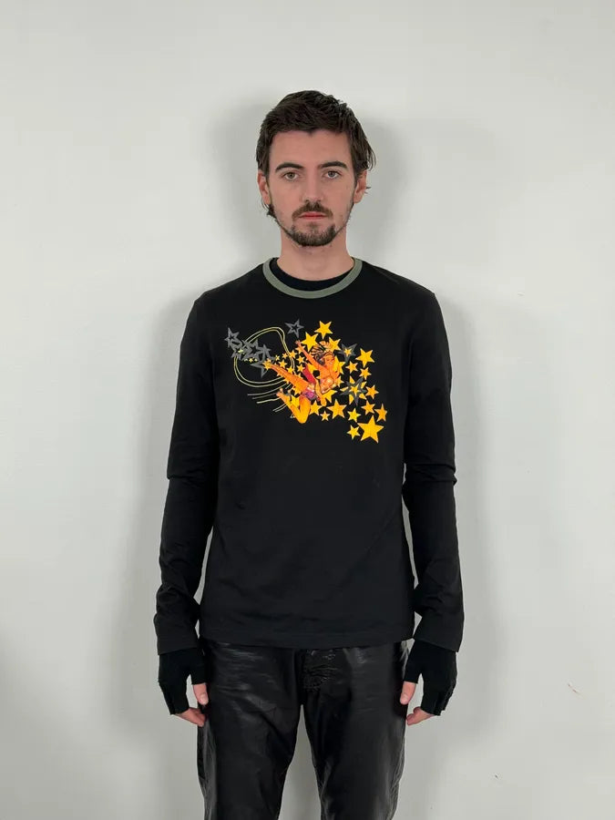 2000s Cavalli Free Woman Stars Black Longsleeves QdTMWMR 1