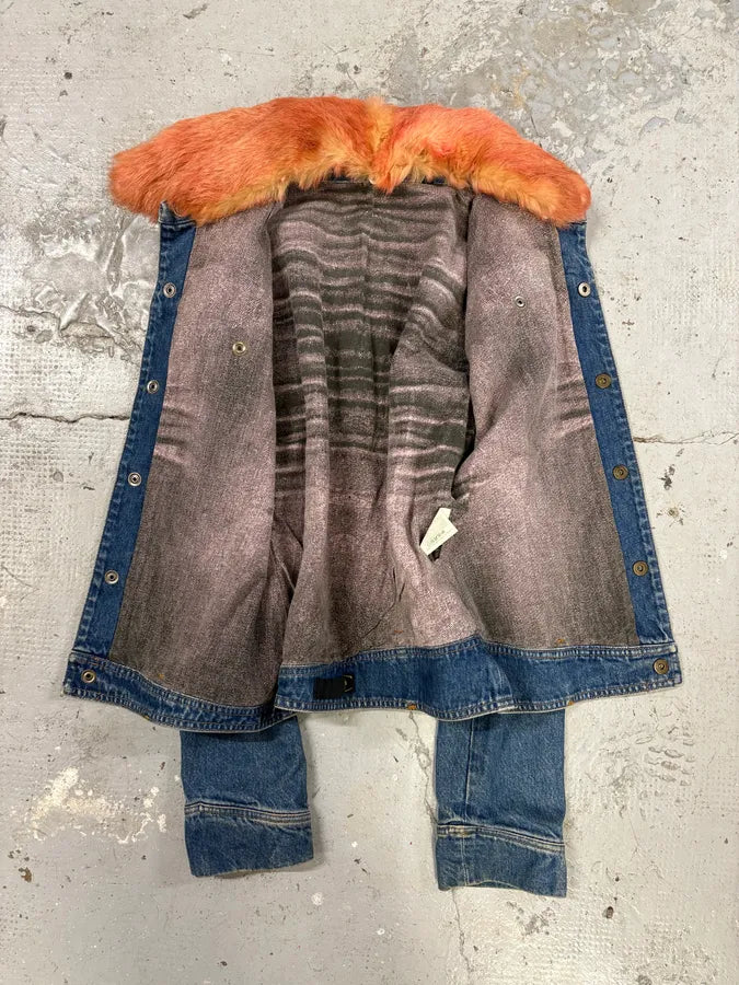 2000s Cavalli Fur Collar Blue Denim Jacket tNXDzAu 7