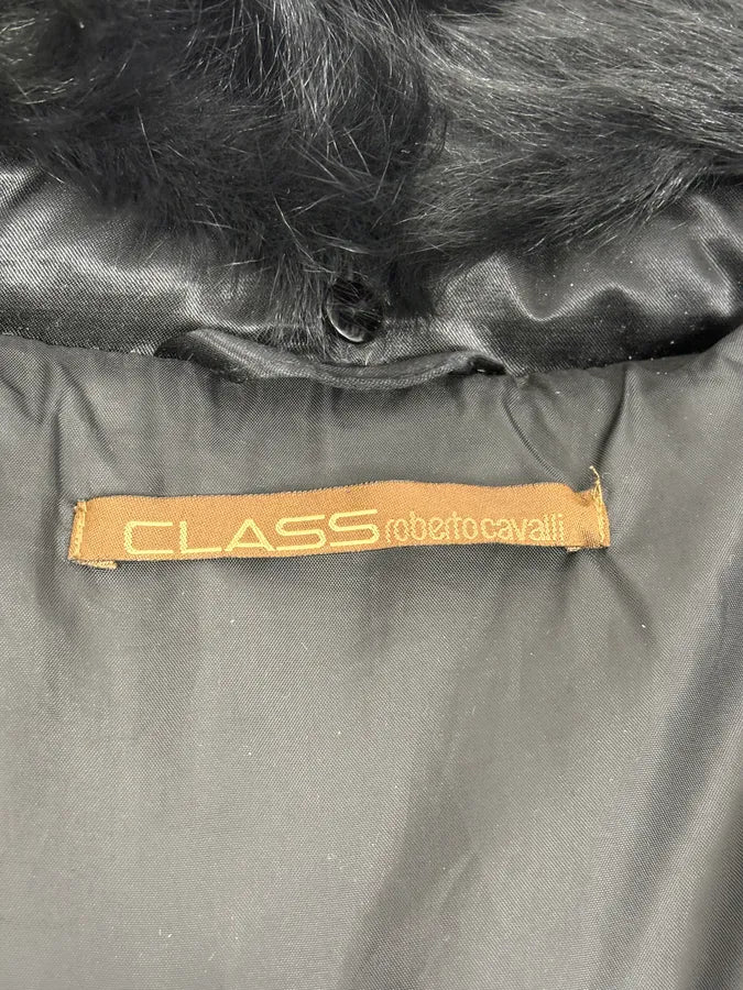 2000s Cavalli Fur Collar Black Puffer Studded Jacket wZOMtcq 10