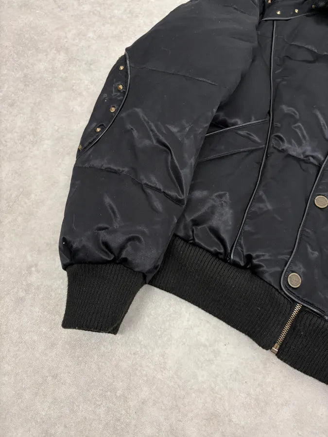 2000s Cavalli Fur Collar Black Puffer Studded Jacket wZOMtcq 8