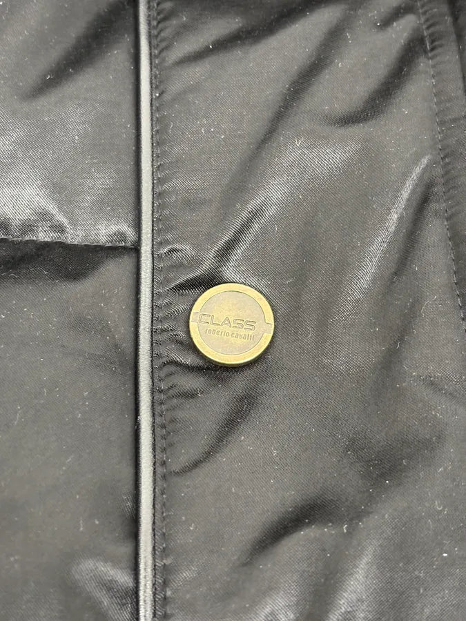 2000s Cavalli Fur Collar Black Puffer Studded Jacket wZOMtcq 9