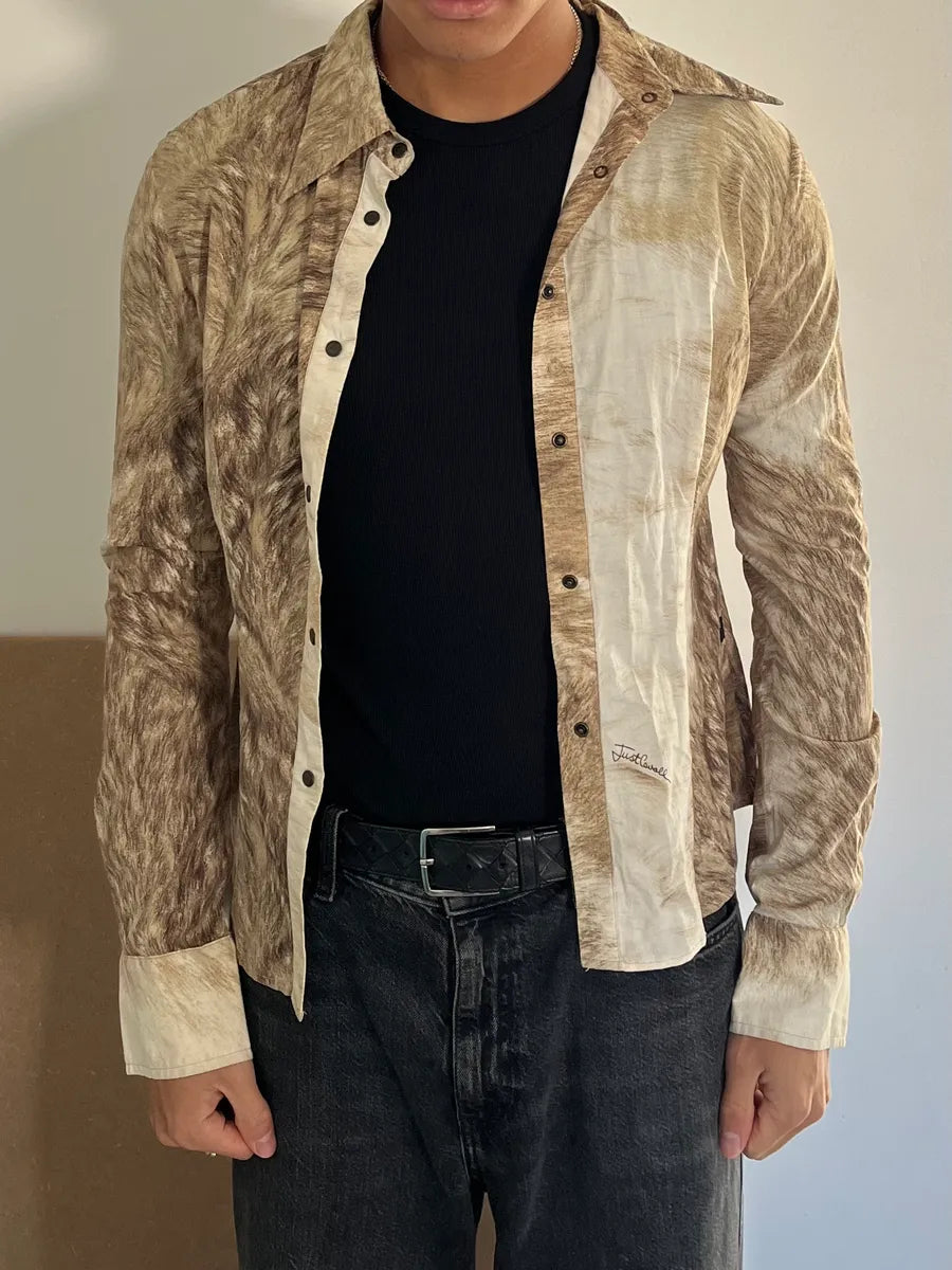 2000s Cavalli Fur Movement Beige Shirt uhXKtVB 1