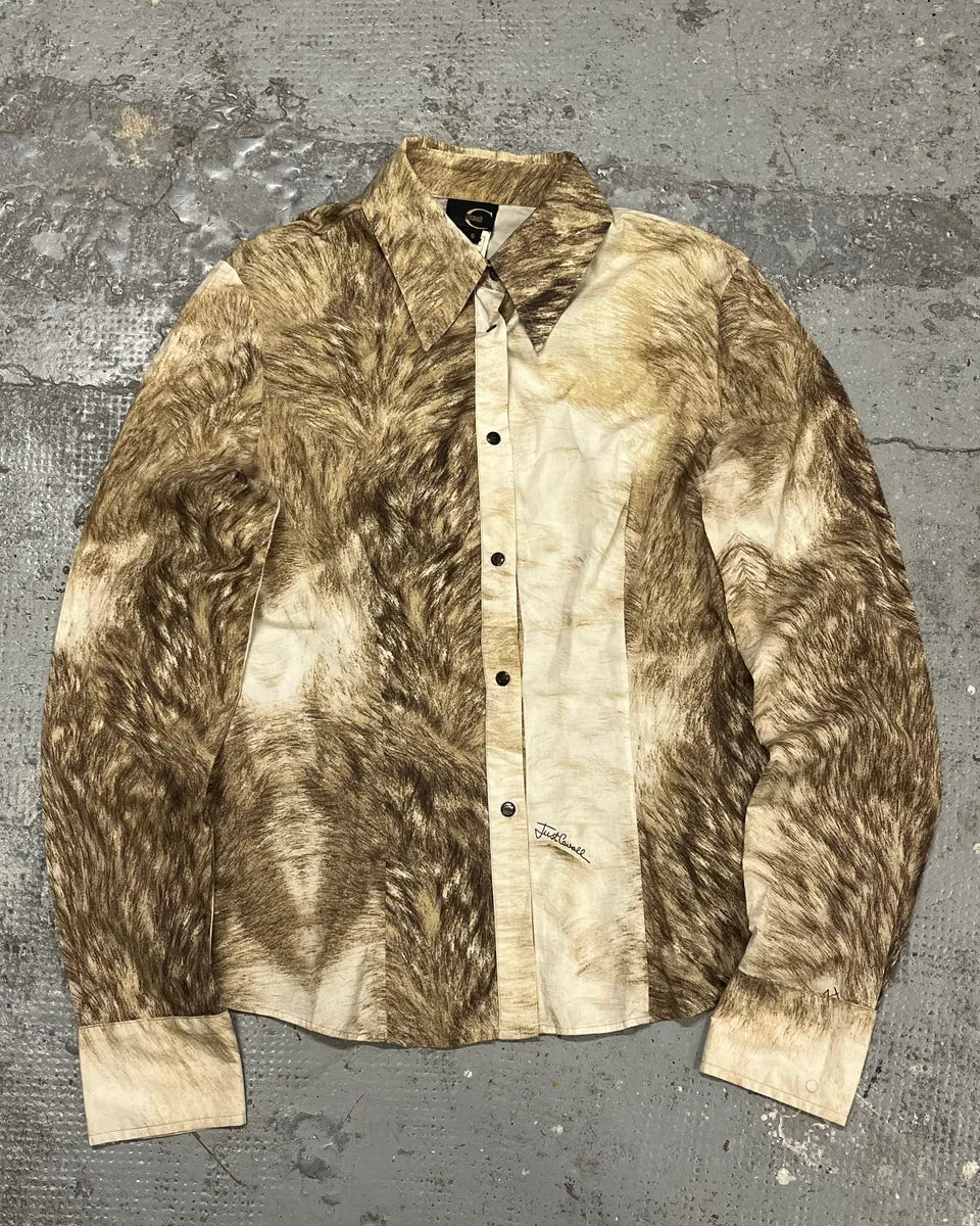 2000s Cavalli Fur Movement Beige Shirt uhXKtVB 0