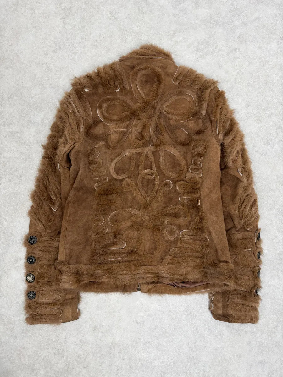 2000s Cavalli Fur Officer Napoleon Camel Suede Mink Leather Jacket uaaLOgx 1